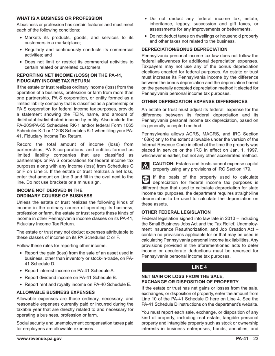 Form PA-41 Pa Fiduciary Income Tax Return - Pennsylvania, Page 25