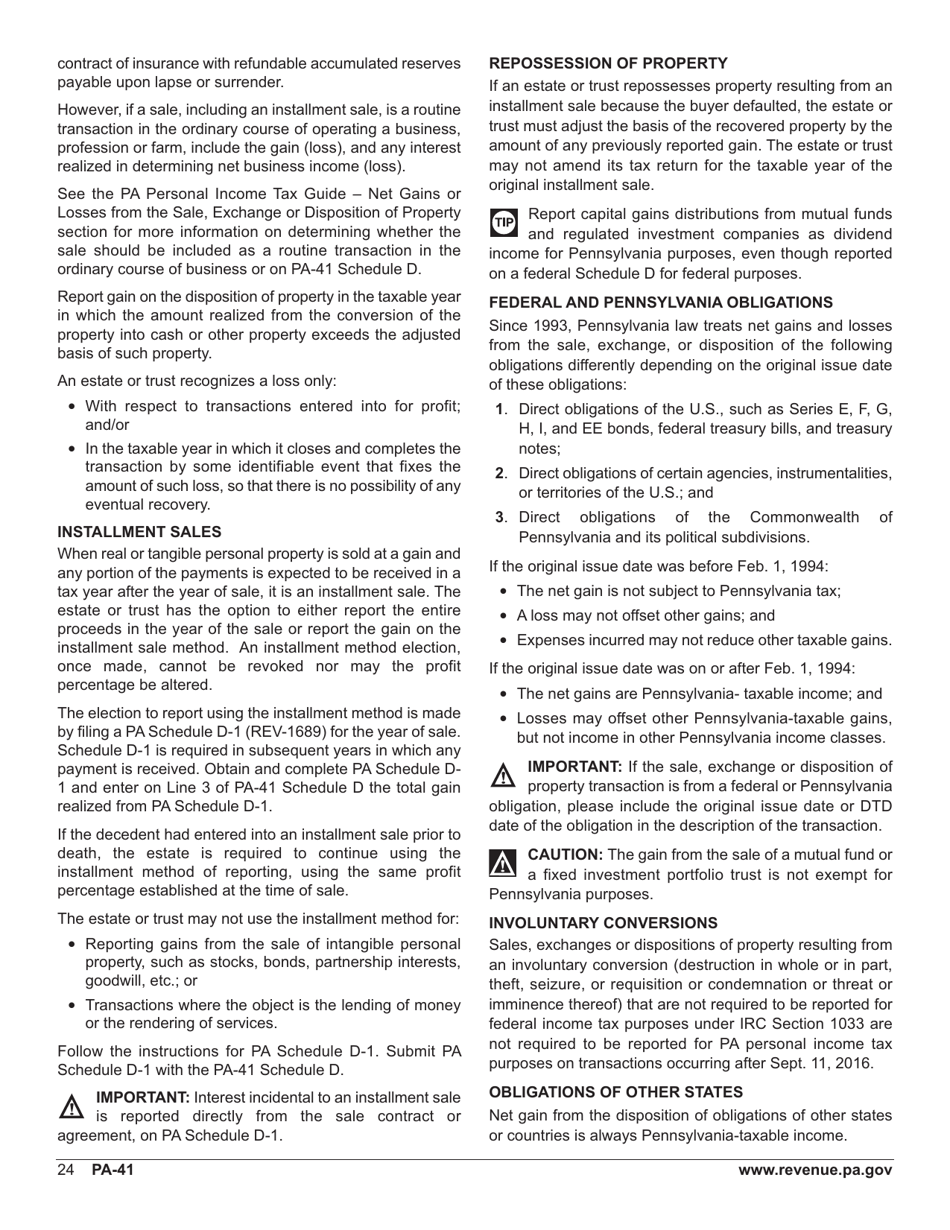 Form PA-41 Pa Fiduciary Income Tax Return - Pennsylvania, Page 26