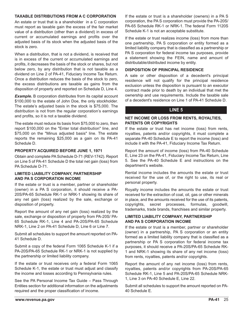 Form PA-41 Pa Fiduciary Income Tax Return - Pennsylvania, Page 27
