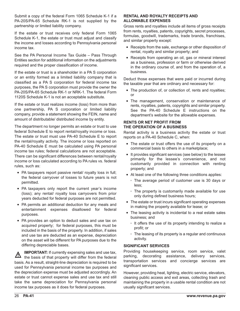 Form PA-41 Pa Fiduciary Income Tax Return - Pennsylvania, Page 28