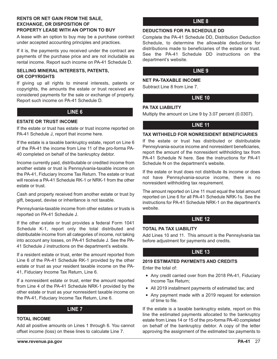 Form PA-41 Pa Fiduciary Income Tax Return - Pennsylvania, Page 29