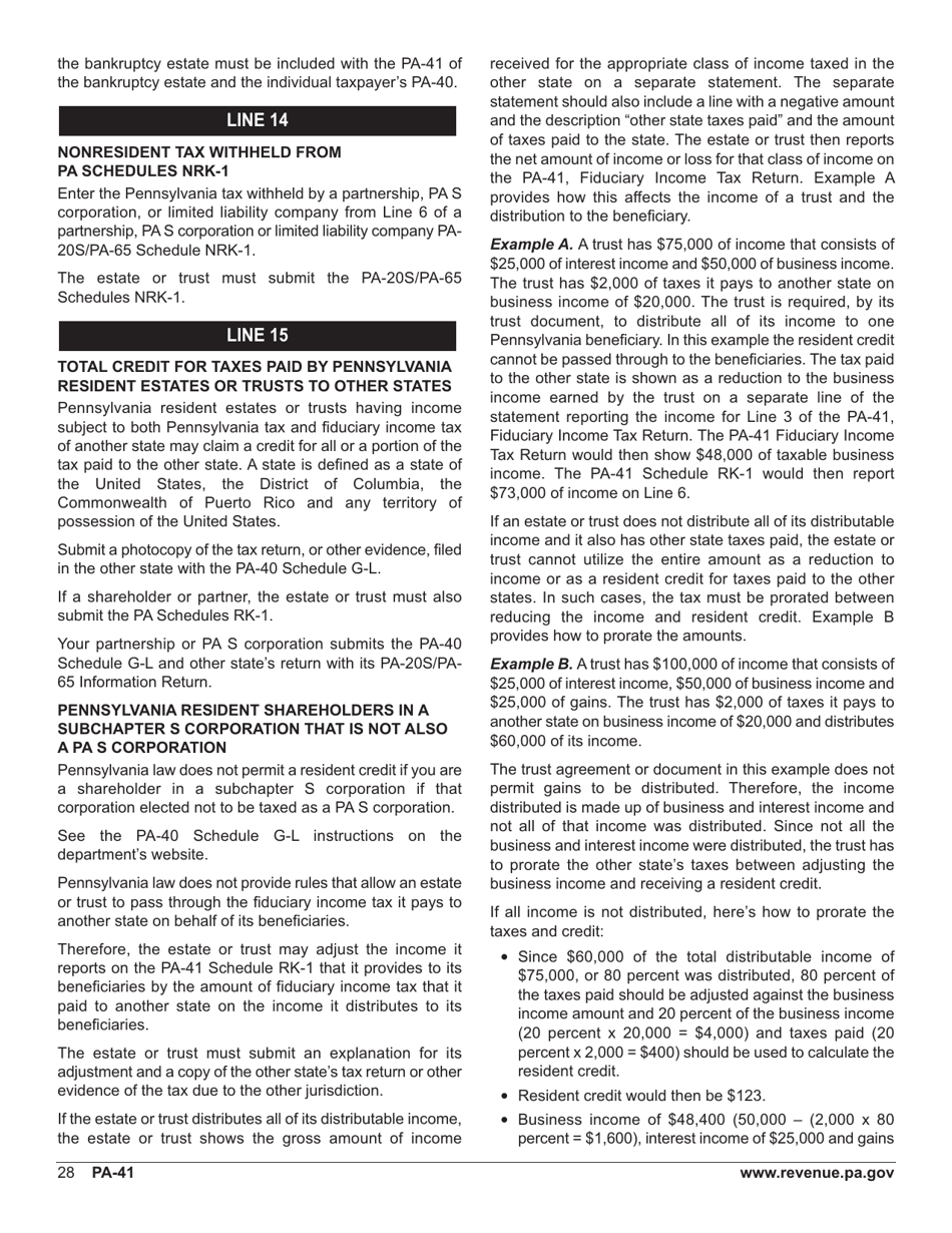 Form PA-41 Pa Fiduciary Income Tax Return - Pennsylvania, Page 30