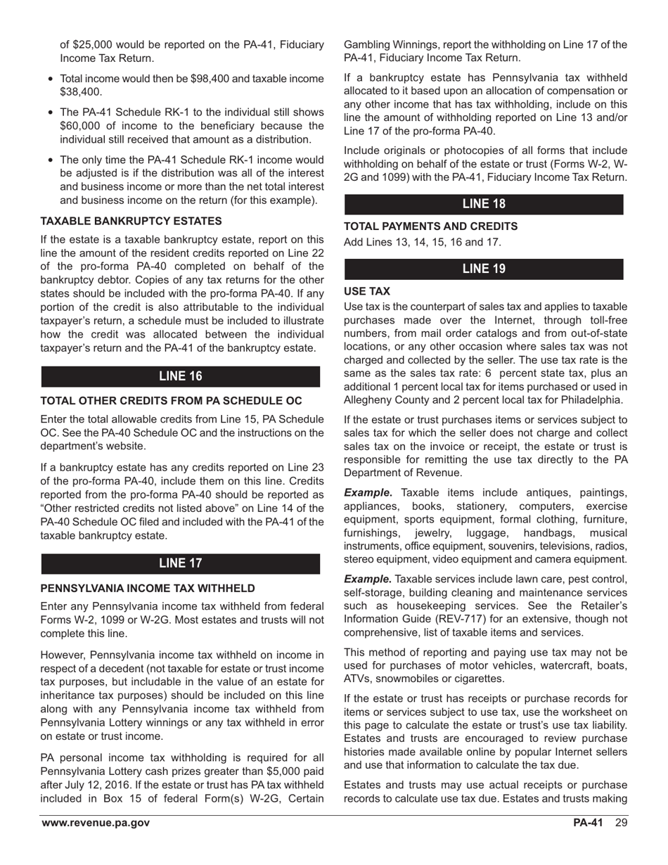Form PA-41 Pa Fiduciary Income Tax Return - Pennsylvania, Page 31