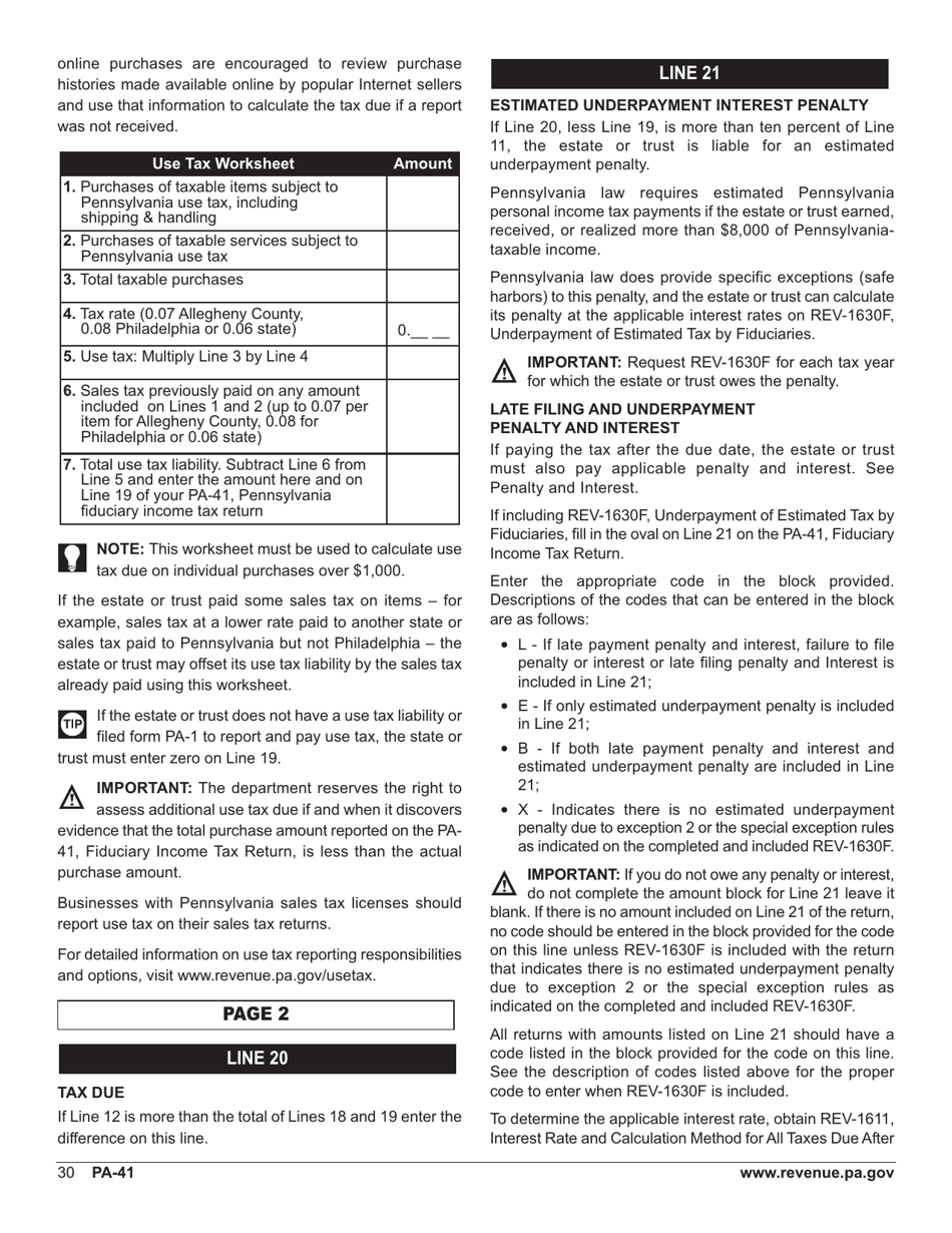 Form PA-41 Pa Fiduciary Income Tax Return - Pennsylvania, Page 32