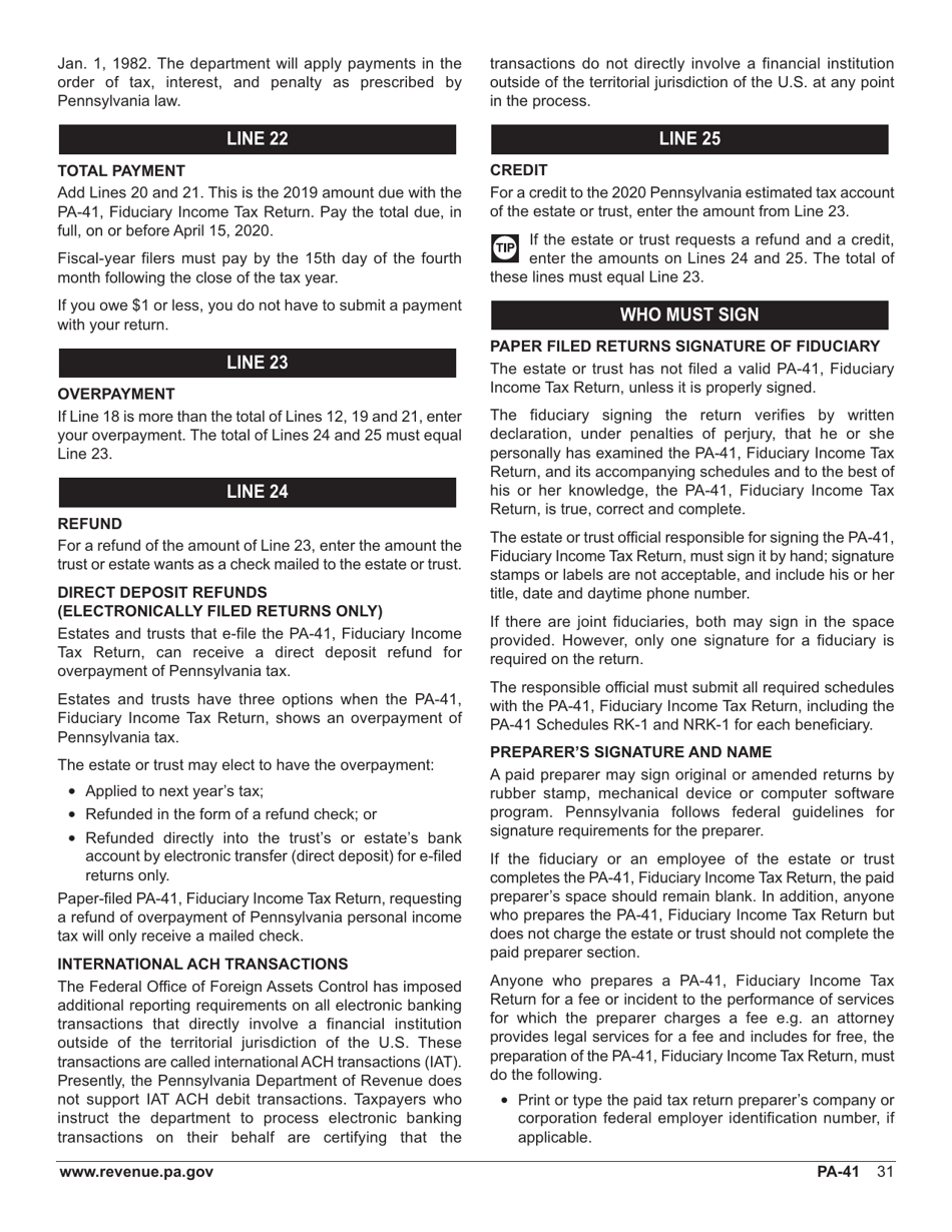 Form PA-41 Pa Fiduciary Income Tax Return - Pennsylvania, Page 33