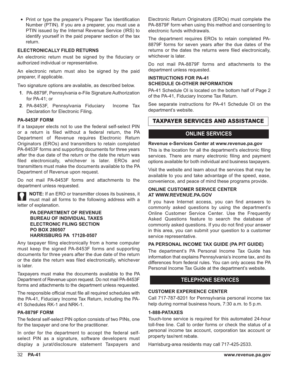 Form PA-41 Pa Fiduciary Income Tax Return - Pennsylvania, Page 34
