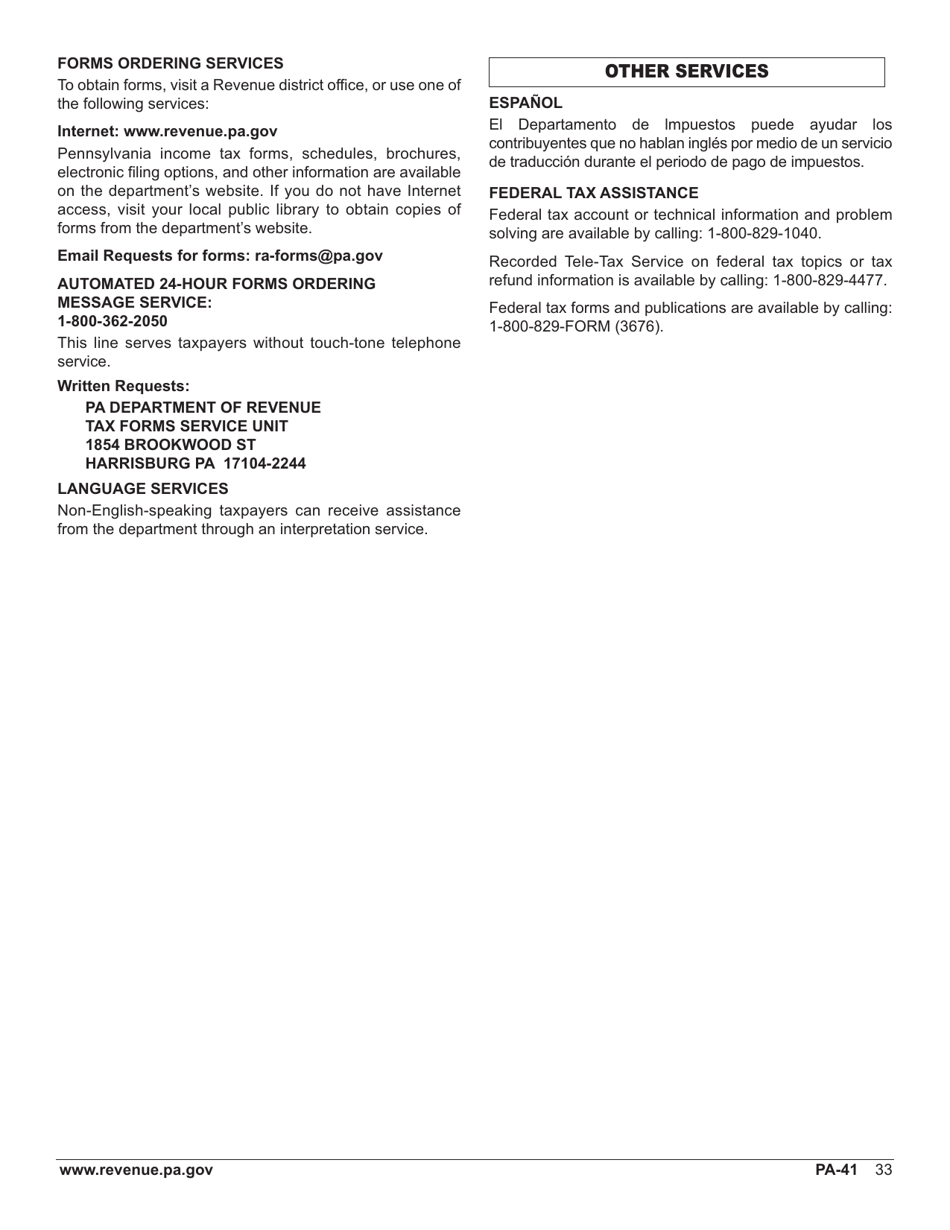 Form PA-41 Pa Fiduciary Income Tax Return - Pennsylvania, Page 35