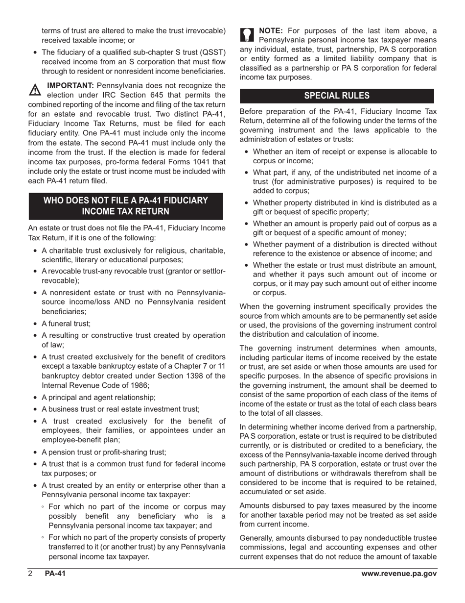 Form PA-41 Pa Fiduciary Income Tax Return - Pennsylvania, Page 4