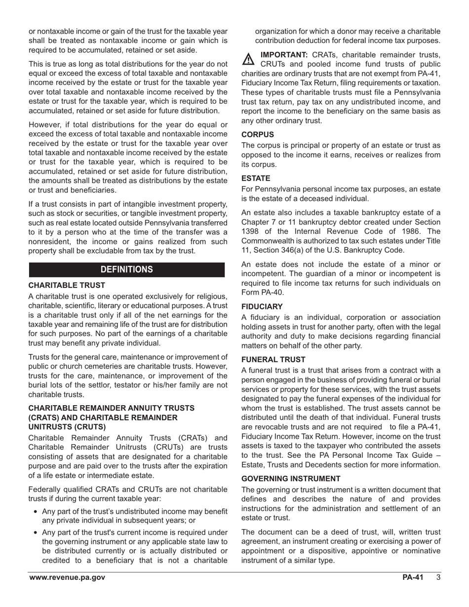 Form PA-41 Pa Fiduciary Income Tax Return - Pennsylvania, Page 5