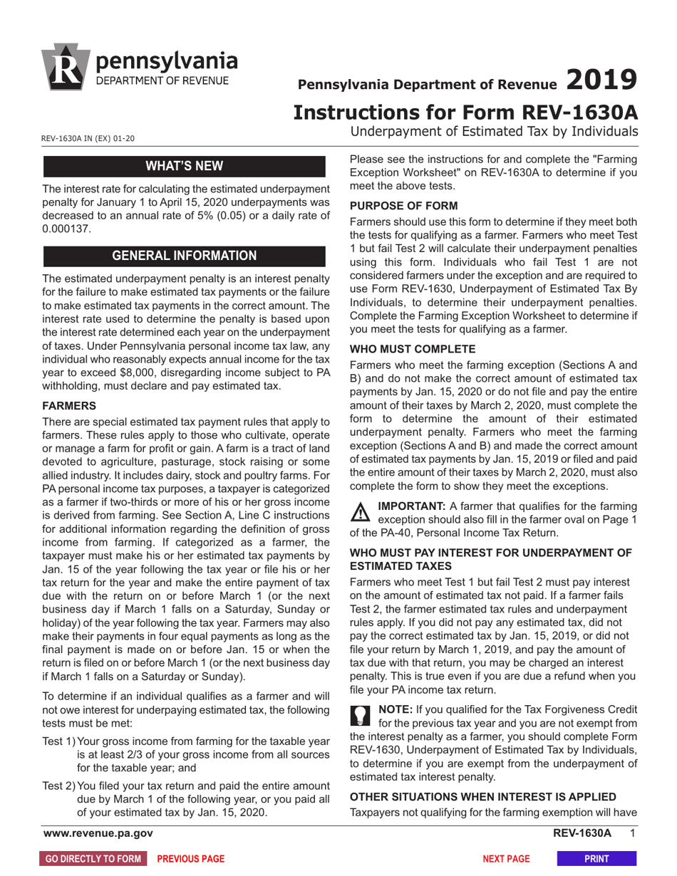 Form REV-1630A Underpayment of Estimated Tax by Individual Farmers - Pennsylvania, Page 2