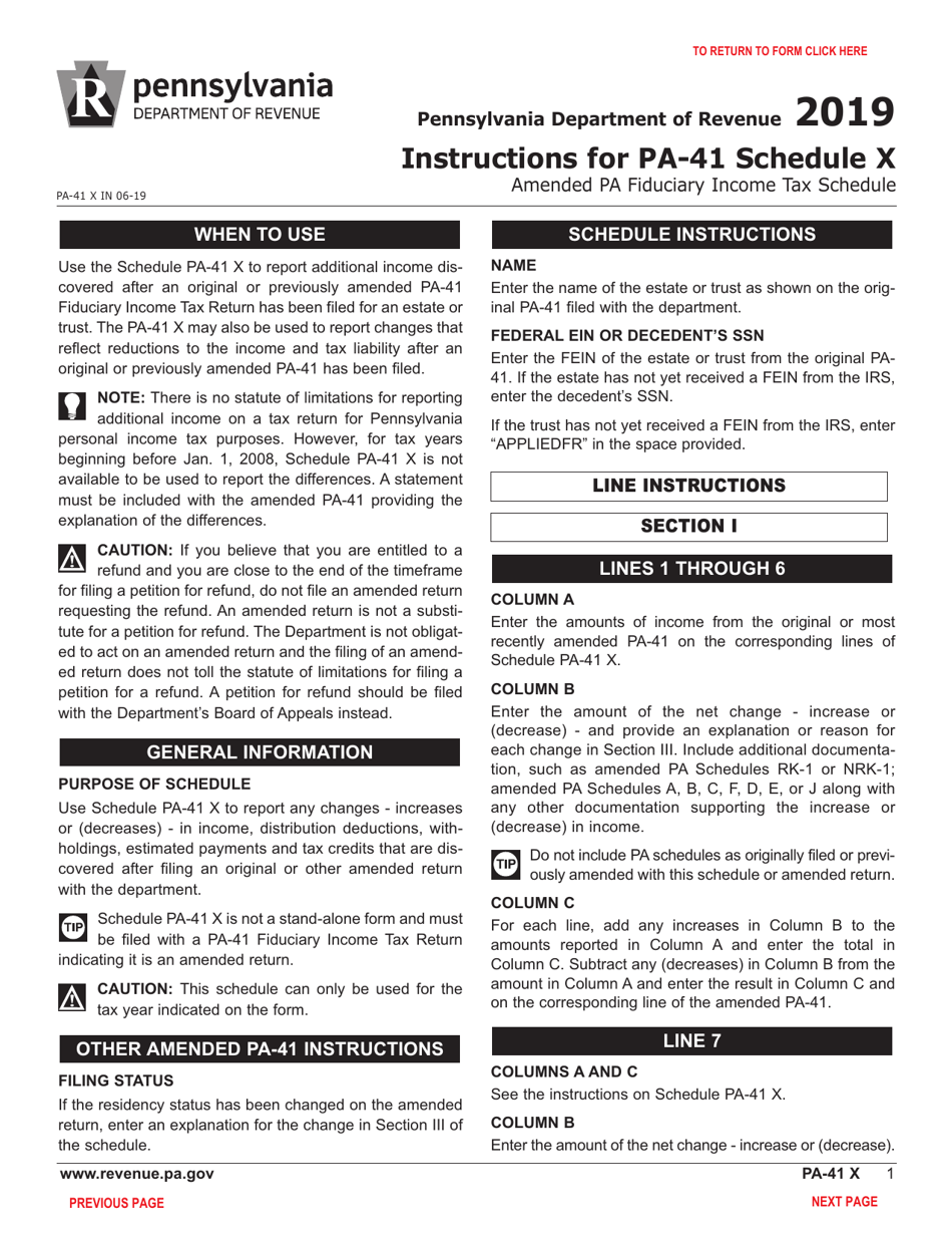 Schedule PA-41 X Amended Pa Fiduciary Income Tax Schedule - Pennsylvania, Page 3