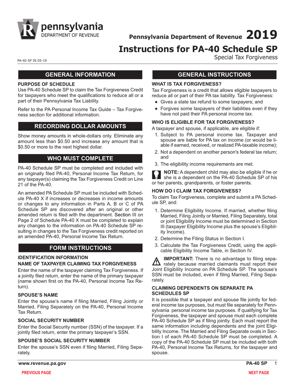 Form PA-40 Schedule SP Special Tax Forgiveness - Pennsylvania, Page 3