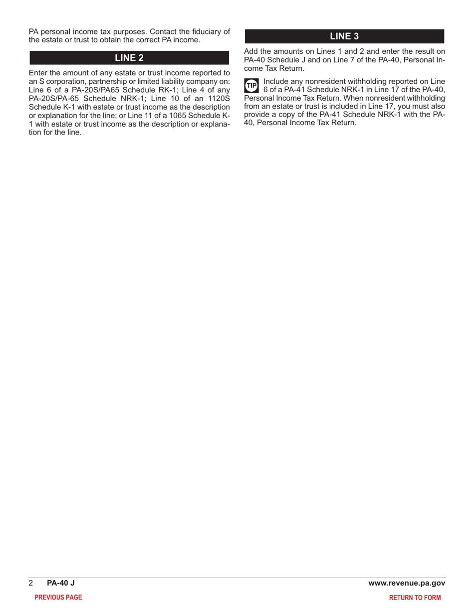 Form PA-40 Schedule J Income From Estates or Trusts - Pennsylvania, Page 4