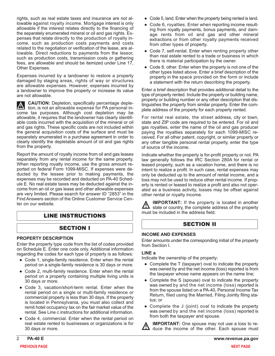 Form PA-40 Schedule E Rents and Royalty Income (Loss) - Pennsylvania, Page 4