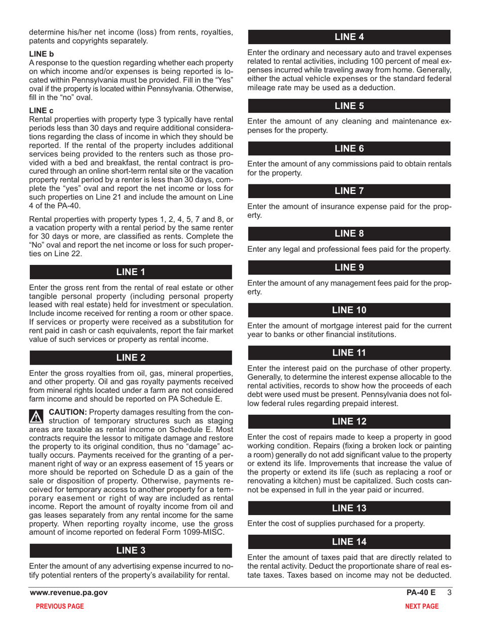 Form PA-40 Schedule E Rents and Royalty Income (Loss) - Pennsylvania, Page 5