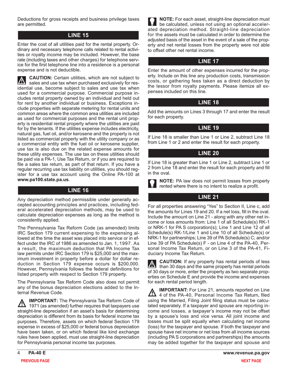 Form PA-40 Schedule E Rents and Royalty Income (Loss) - Pennsylvania, Page 6