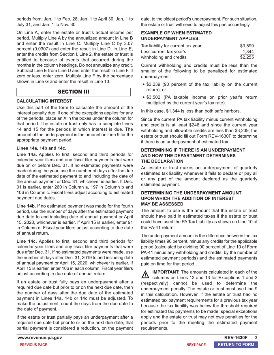Form REV-1630F Underpayment of Estimated Tax by Fiduciaries - Pennsylvania, Page 5
