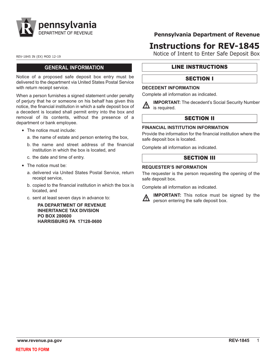 Form REV-1845 Notice of Intent to Enter Safe Deposit Box - Pennsylvania, Page 3