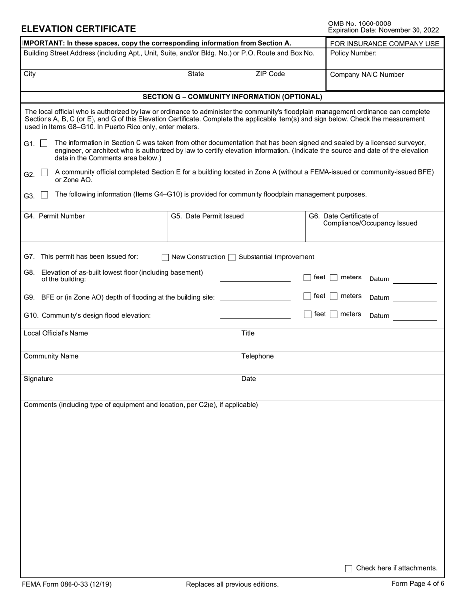 FEMA Form 086-0-33 Download Fillable PDF or Fill Online Elevation ...