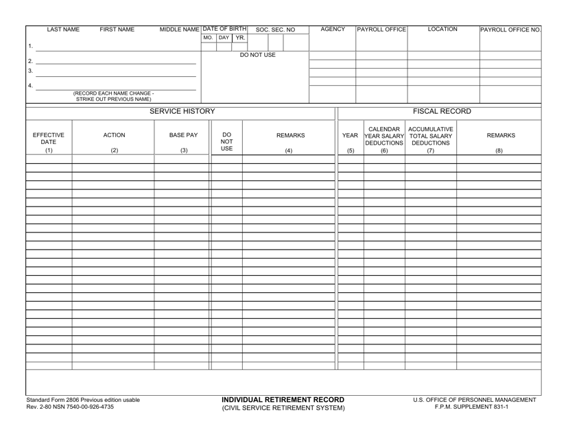 Form SF-2806 Individual Retirement Record