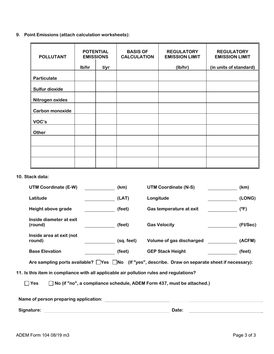 ADEM Form 104 Permit Application for Indirect Heating Equipment (Fuel Burning Equipment) - Alabama, Page 4