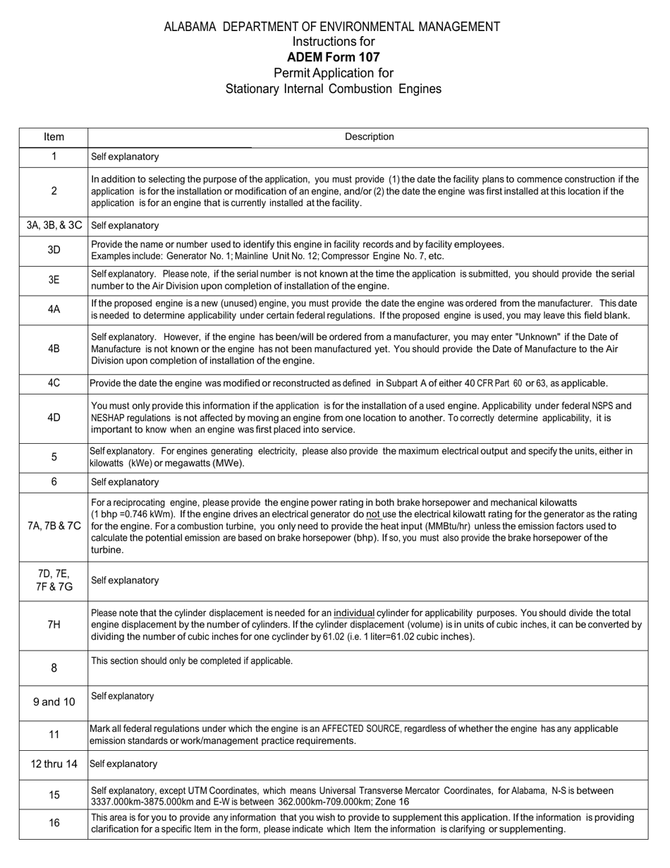 ADEM Form 107 Download Fillable PDF Or Fill Online Permit Application ...