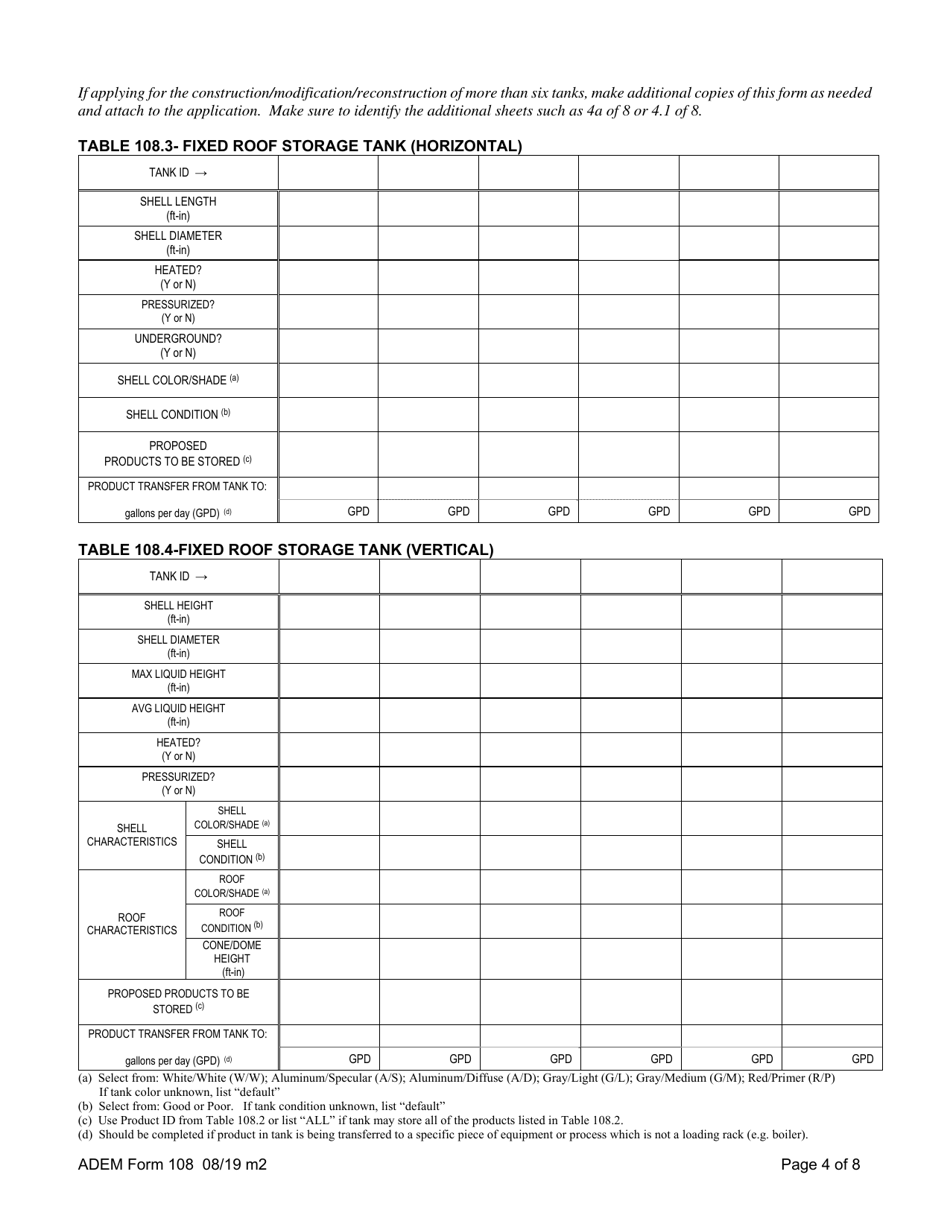 ADEM Form 108 Permit Application for Loading and Storage of Organic Compounds - Alabama, Page 6