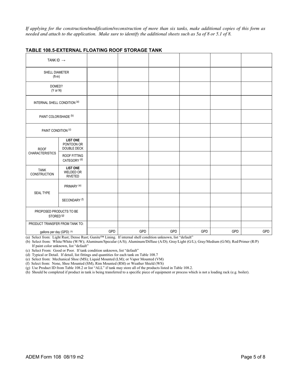 ADEM Form 108 Permit Application for Loading and Storage of Organic Compounds - Alabama, Page 7