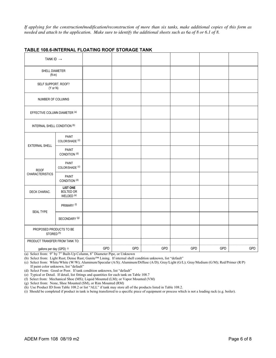ADEM Form 108 Permit Application for Loading and Storage of Organic Compounds - Alabama, Page 8