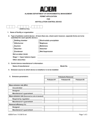 ADEM Form 110 Permit Application for Air Pollution Control Device - Alabama, Page 3