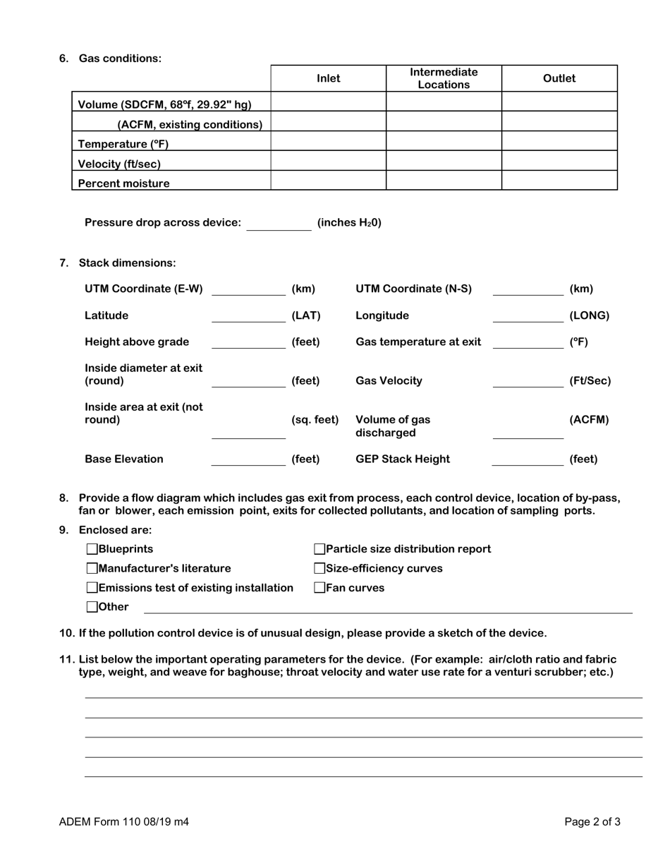 ADEM Form 110 Permit Application for Air Pollution Control Device - Alabama, Page 4
