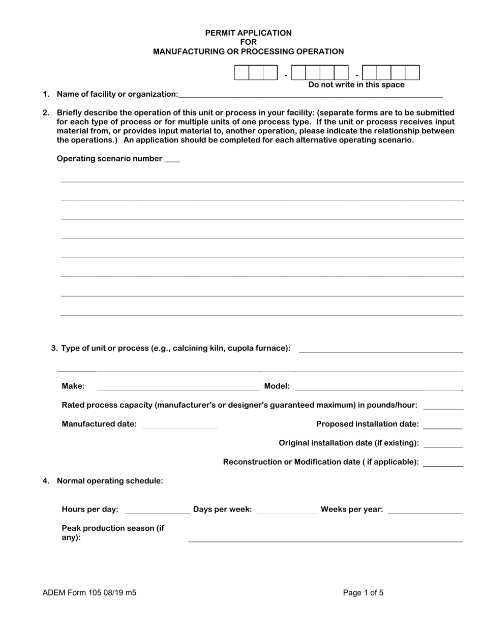 ADEM Form 105 Permit Application for Manufacturing or Processing Operation - Alabama, Page 3