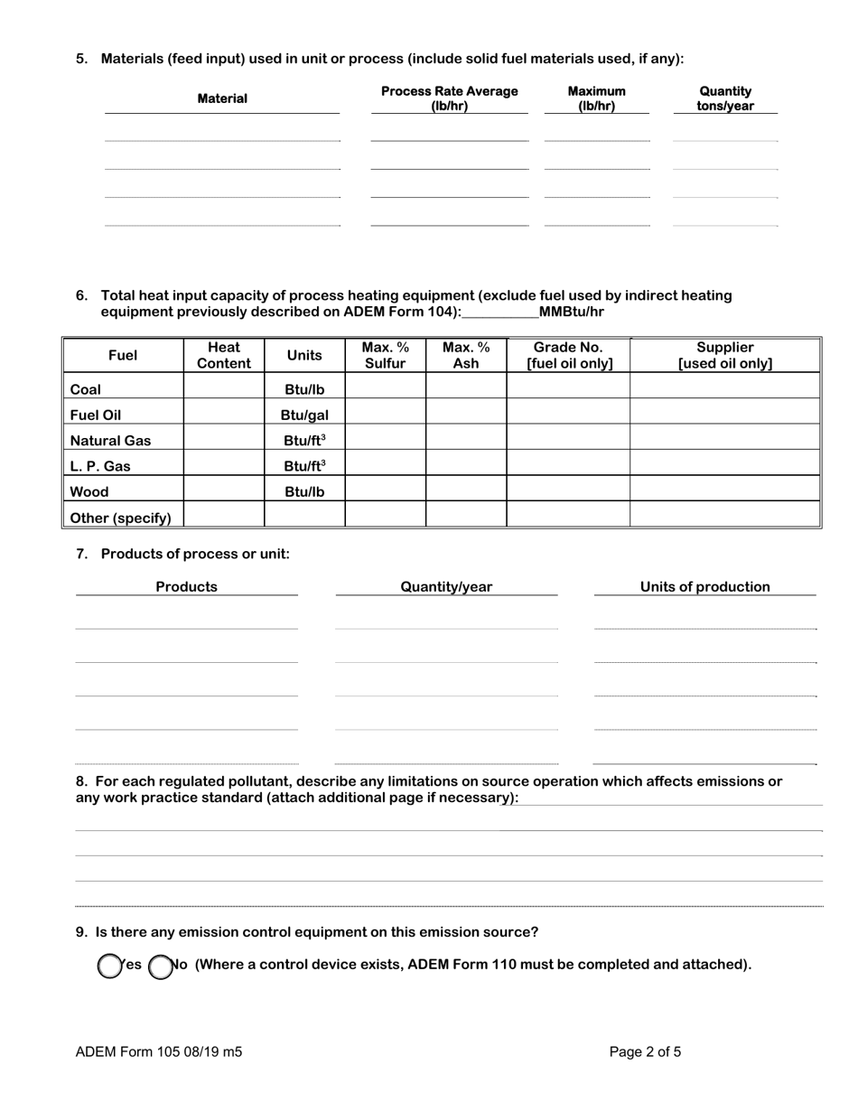 ADEM Form 105 Permit Application for Manufacturing or Processing Operation - Alabama, Page 4