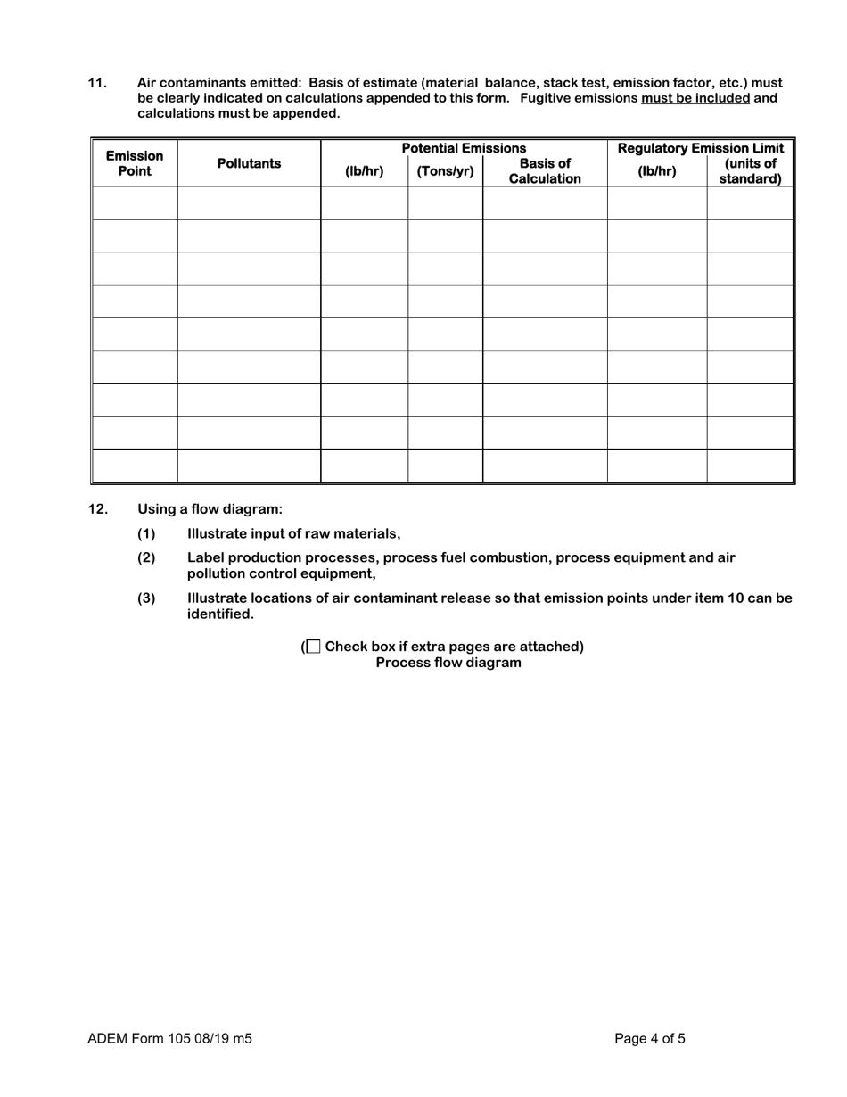 ADEM Form 105 Permit Application for Manufacturing or Processing Operation - Alabama, Page 6