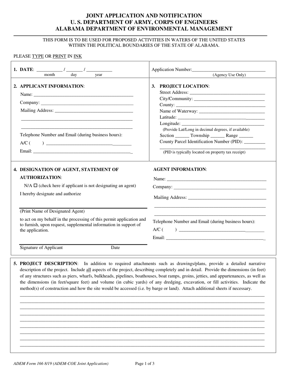 ADEM Form 166 Joint Application and Notification - Alabama, Page 1
