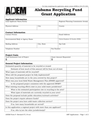 ADEM Form 9 &quot;Alabama Recycling Fund Grant Application&quot; - Alabama