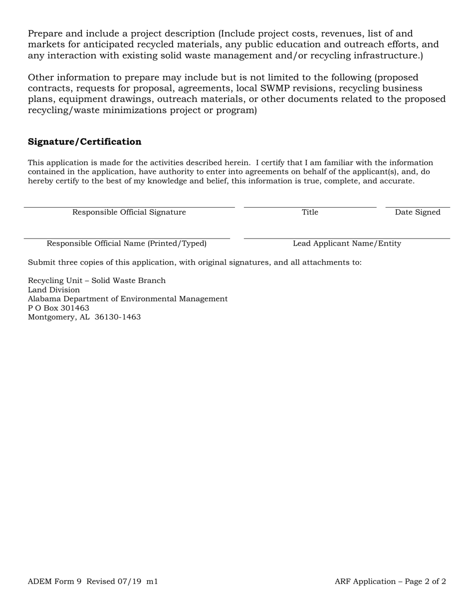 ADEM Form 9 Alabama Recycling Fund Grant Application - Alabama, Page 2