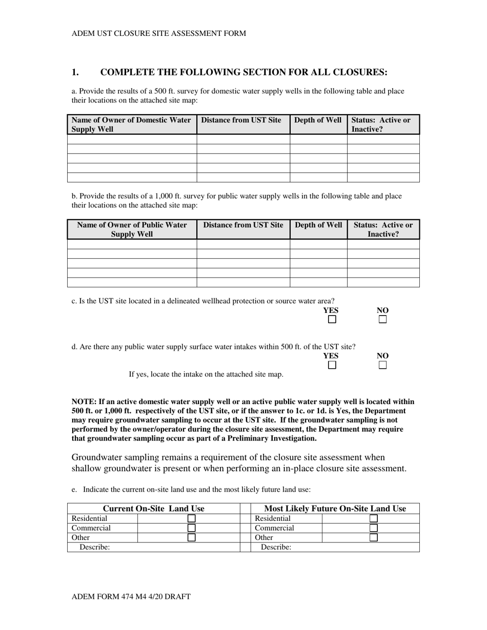 ADEM Form 474 ADEM Ust Closure Site Assessment Report - Alabama, Page 2