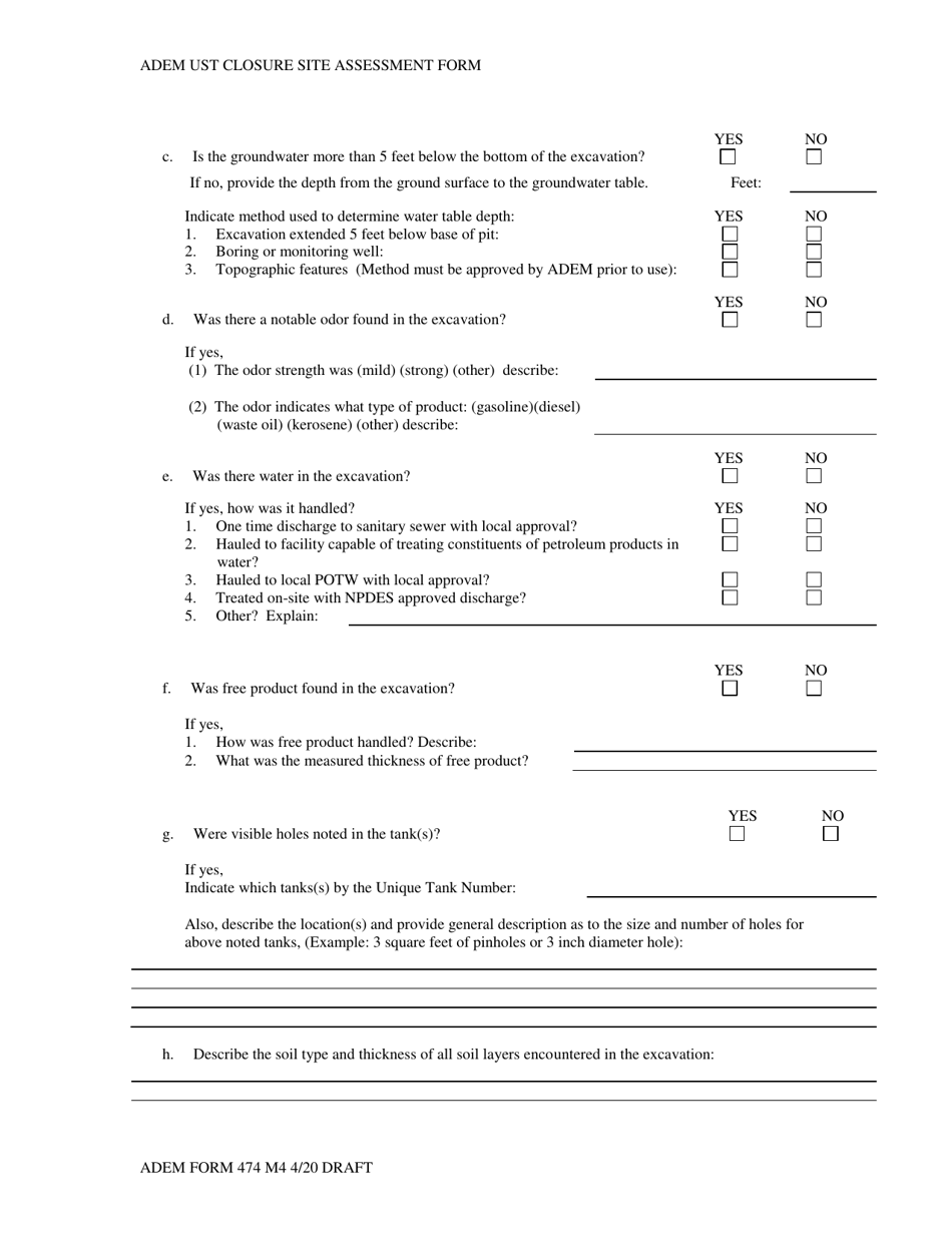 ADEM Form 474 ADEM Ust Closure Site Assessment Report - Alabama, Page 4