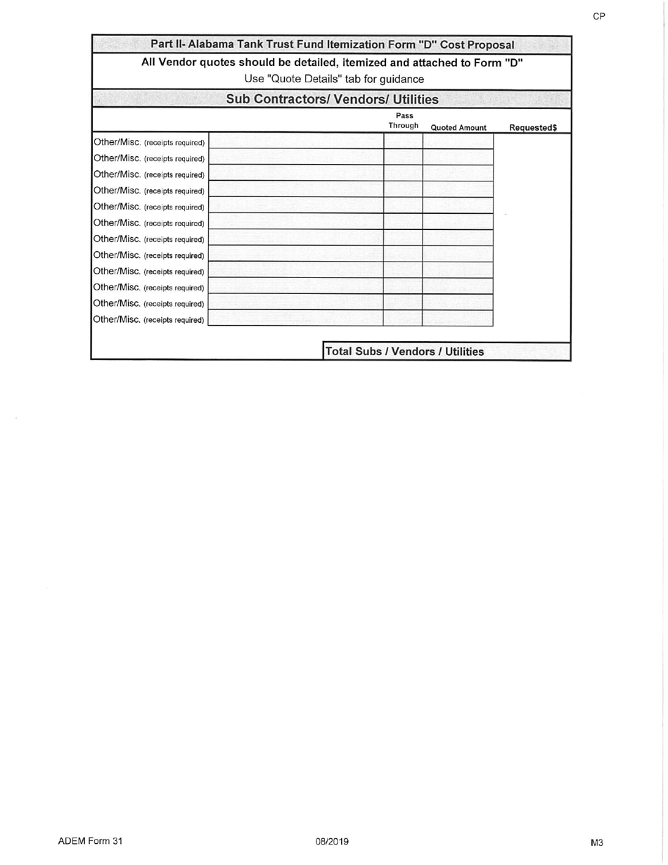 ADEM Form 31 Alabama Tank Trust Fund Cost Proposal - Alabama, Page 11