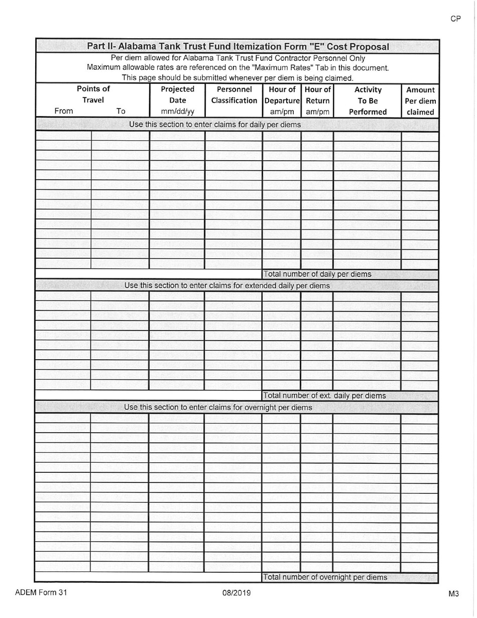 ADEM Form 31 Alabama Tank Trust Fund Cost Proposal - Alabama, Page 12