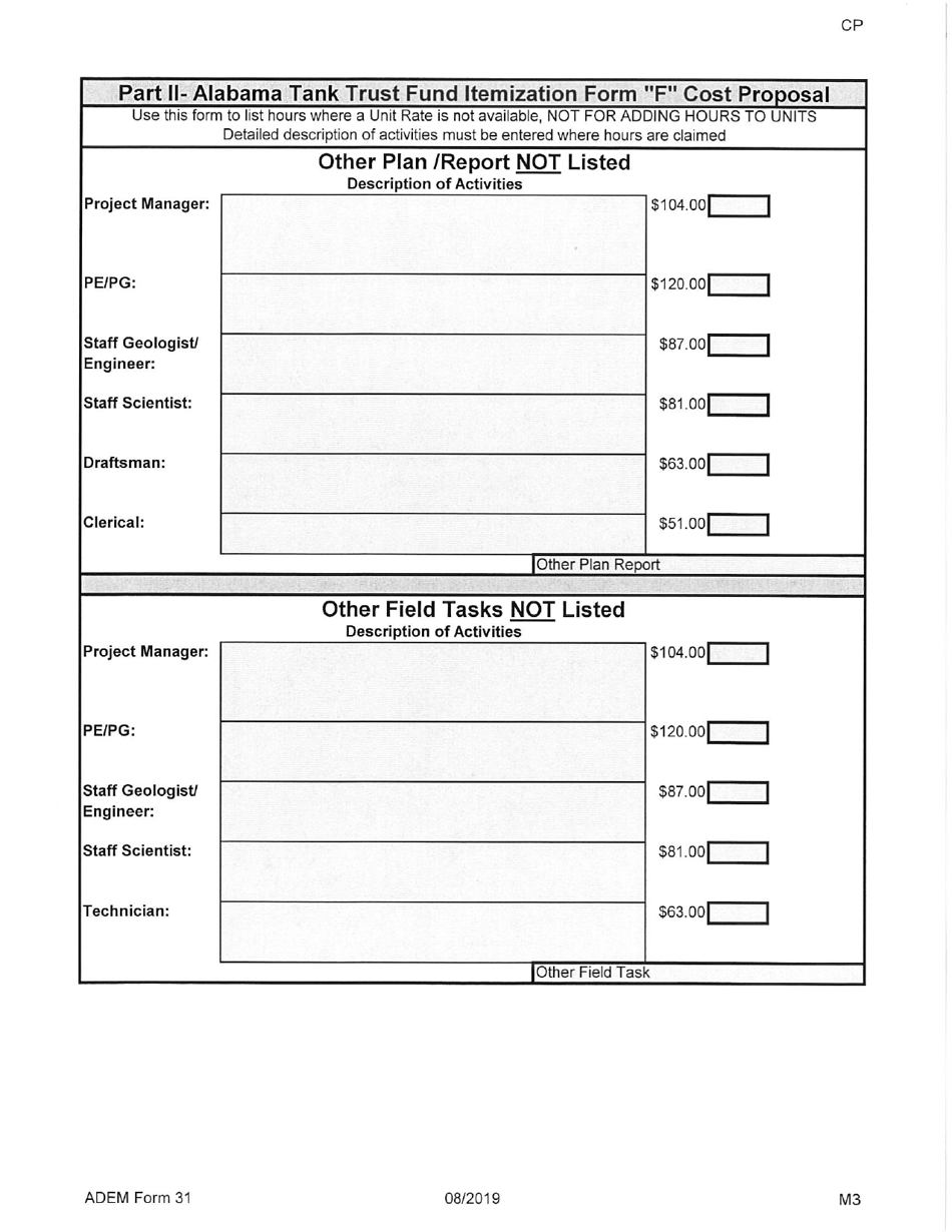 ADEM Form 31 Alabama Tank Trust Fund Cost Proposal - Alabama, Page 13