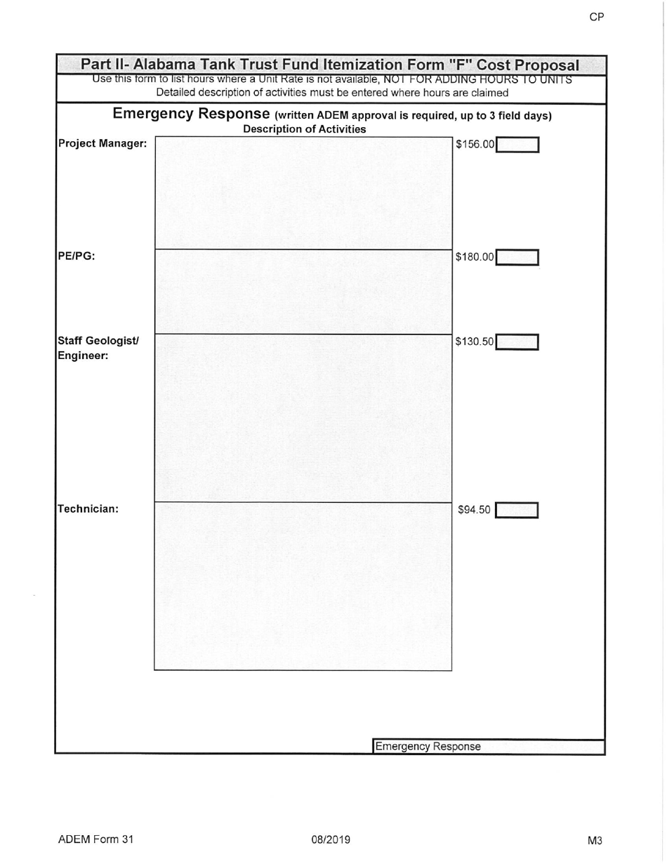 ADEM Form 31 Alabama Tank Trust Fund Cost Proposal - Alabama, Page 15