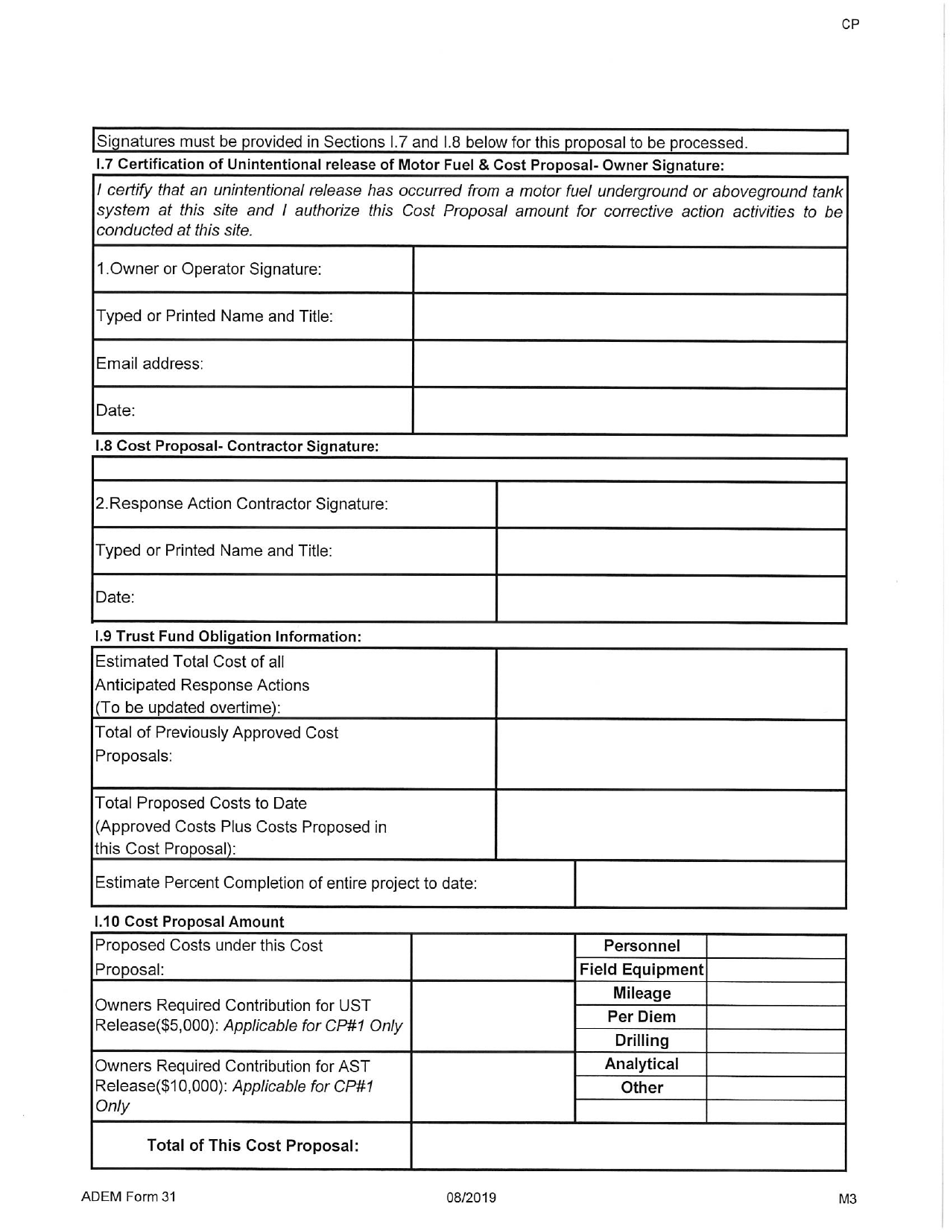 ADEM Form 31 Alabama Tank Trust Fund Cost Proposal - Alabama, Page 3