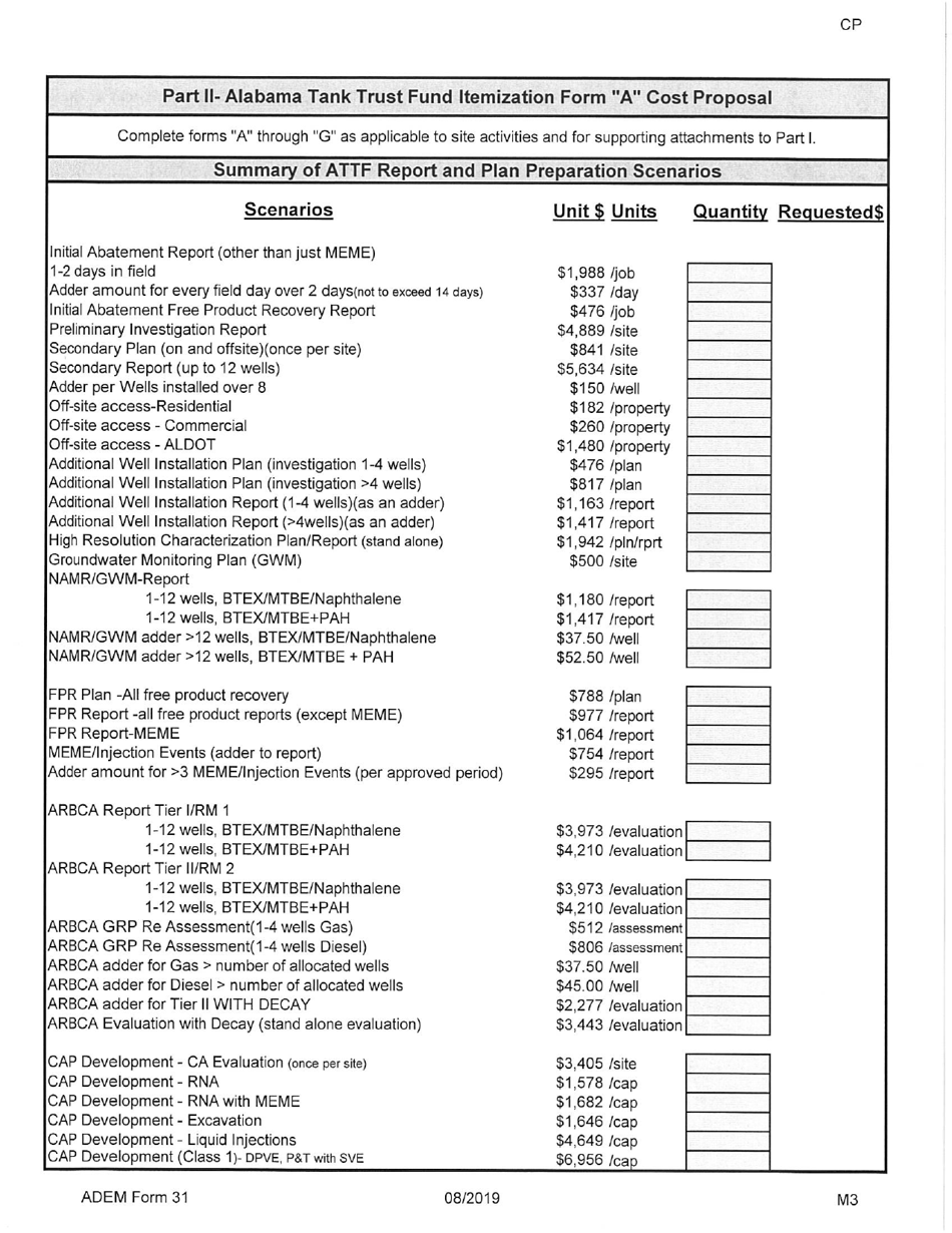 ADEM Form 31 Alabama Tank Trust Fund Cost Proposal - Alabama, Page 4