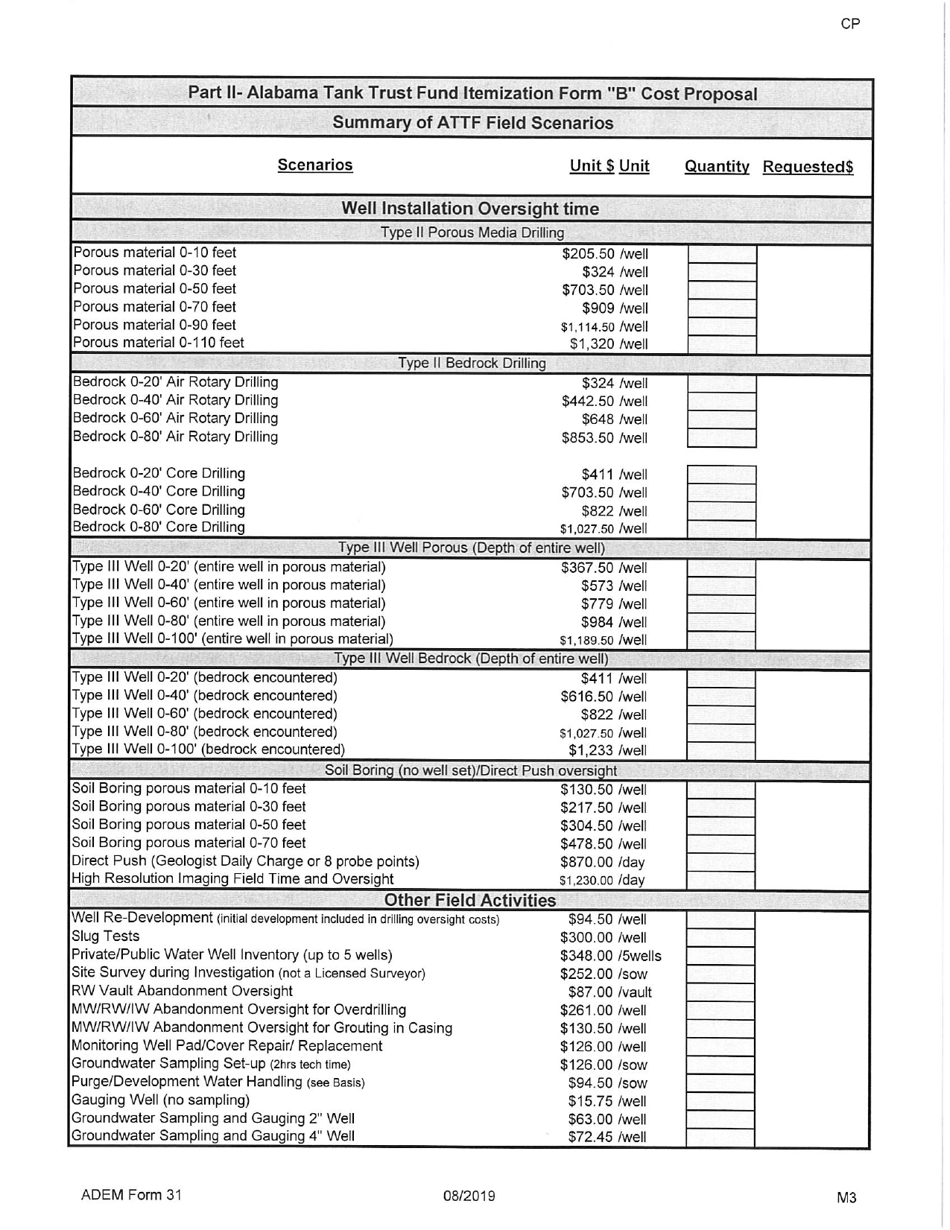 ADEM Form 31 Alabama Tank Trust Fund Cost Proposal - Alabama, Page 6