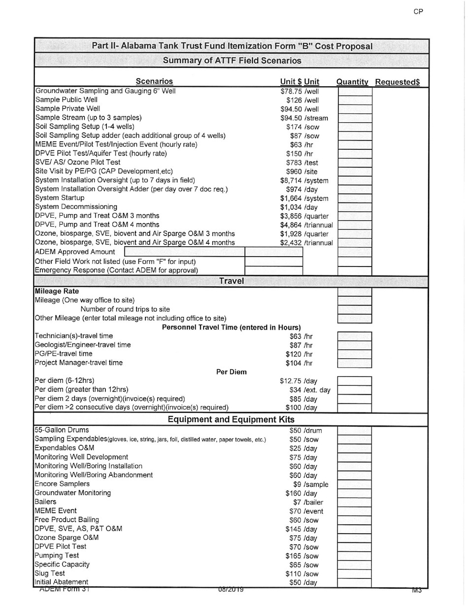 ADEM Form 31 Alabama Tank Trust Fund Cost Proposal - Alabama, Page 7