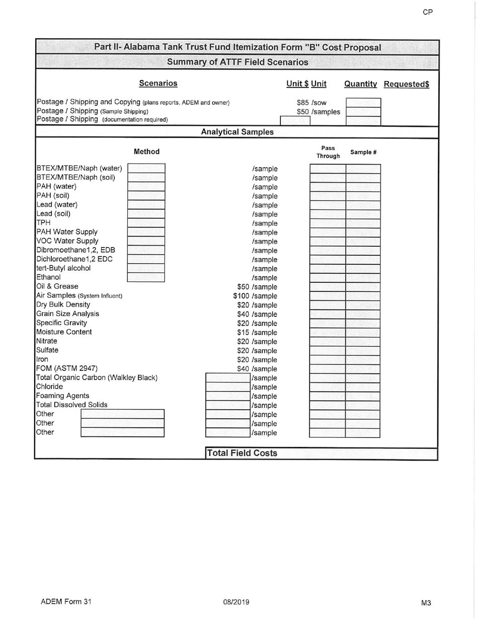 ADEM Form 31 Alabama Tank Trust Fund Cost Proposal - Alabama, Page 8