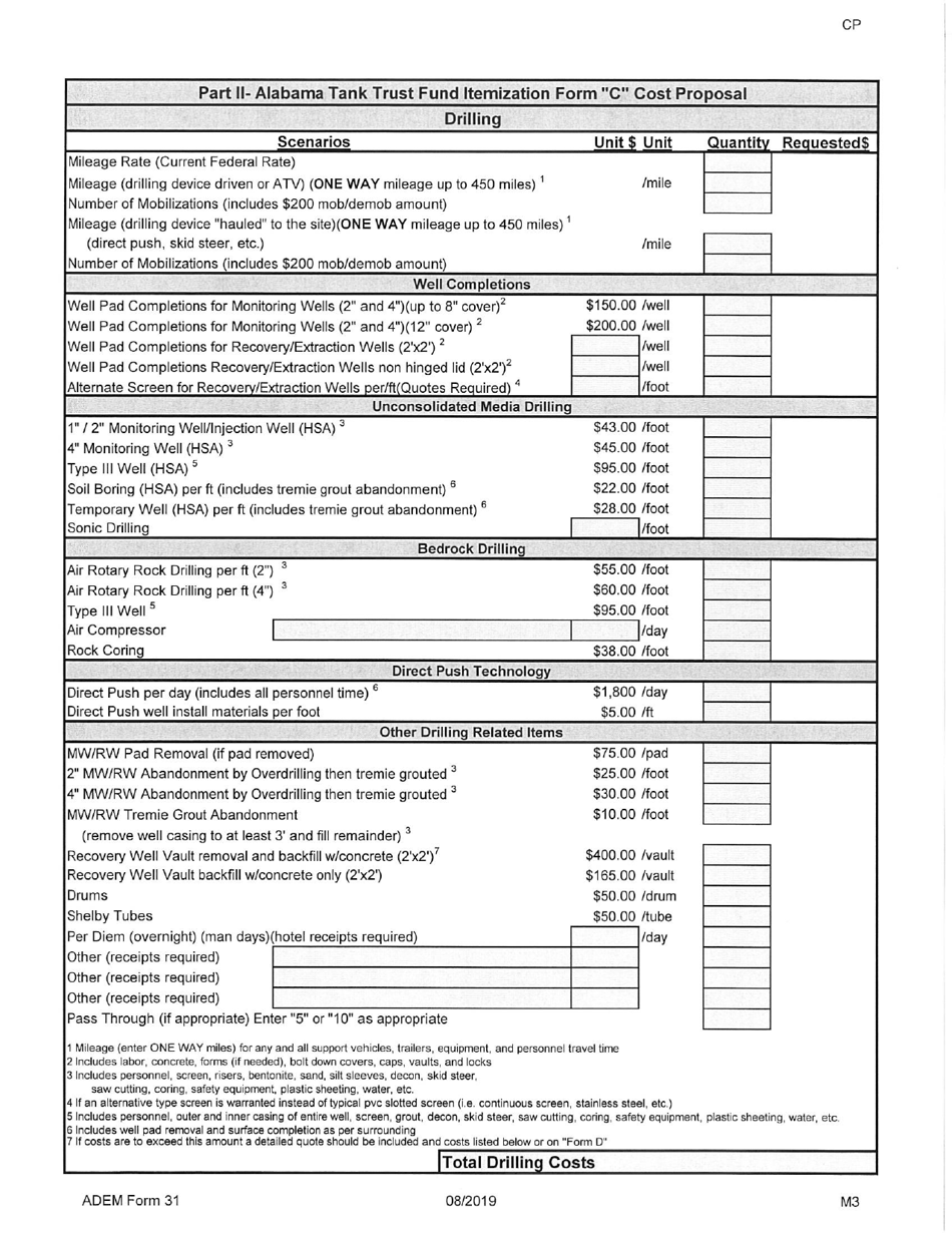 ADEM Form 31 Alabama Tank Trust Fund Cost Proposal - Alabama, Page 9