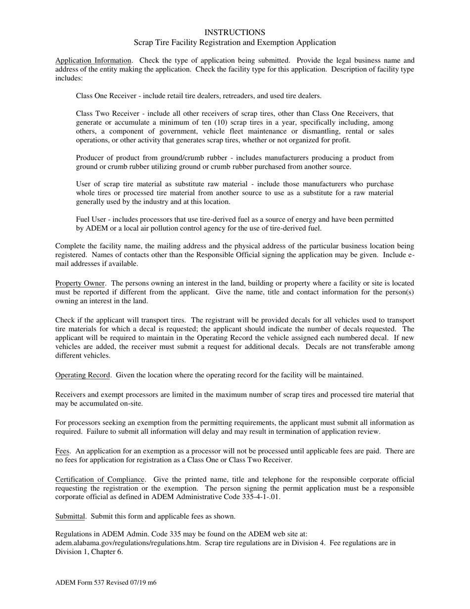 ADEM Form 537 Scrap Tire Facility Registration and Exemption Application - Alabama, Page 4